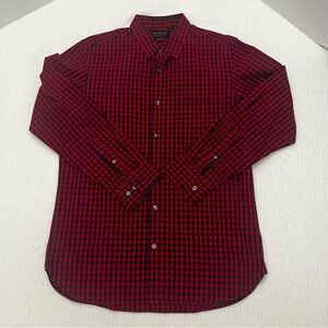 Banana Republic Red and Black Checkered Men's Shirt